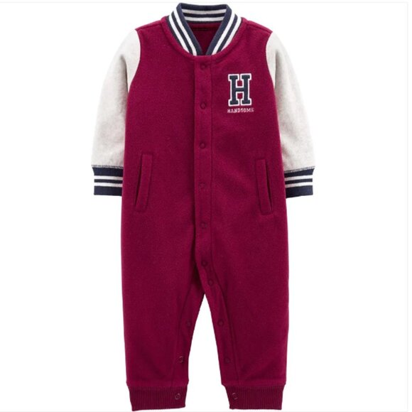 Carter's Baby Boy 3 Month Varsity Handsome Fleece Snap Soft Jumpsuit Pockets - Picture 1 of 4